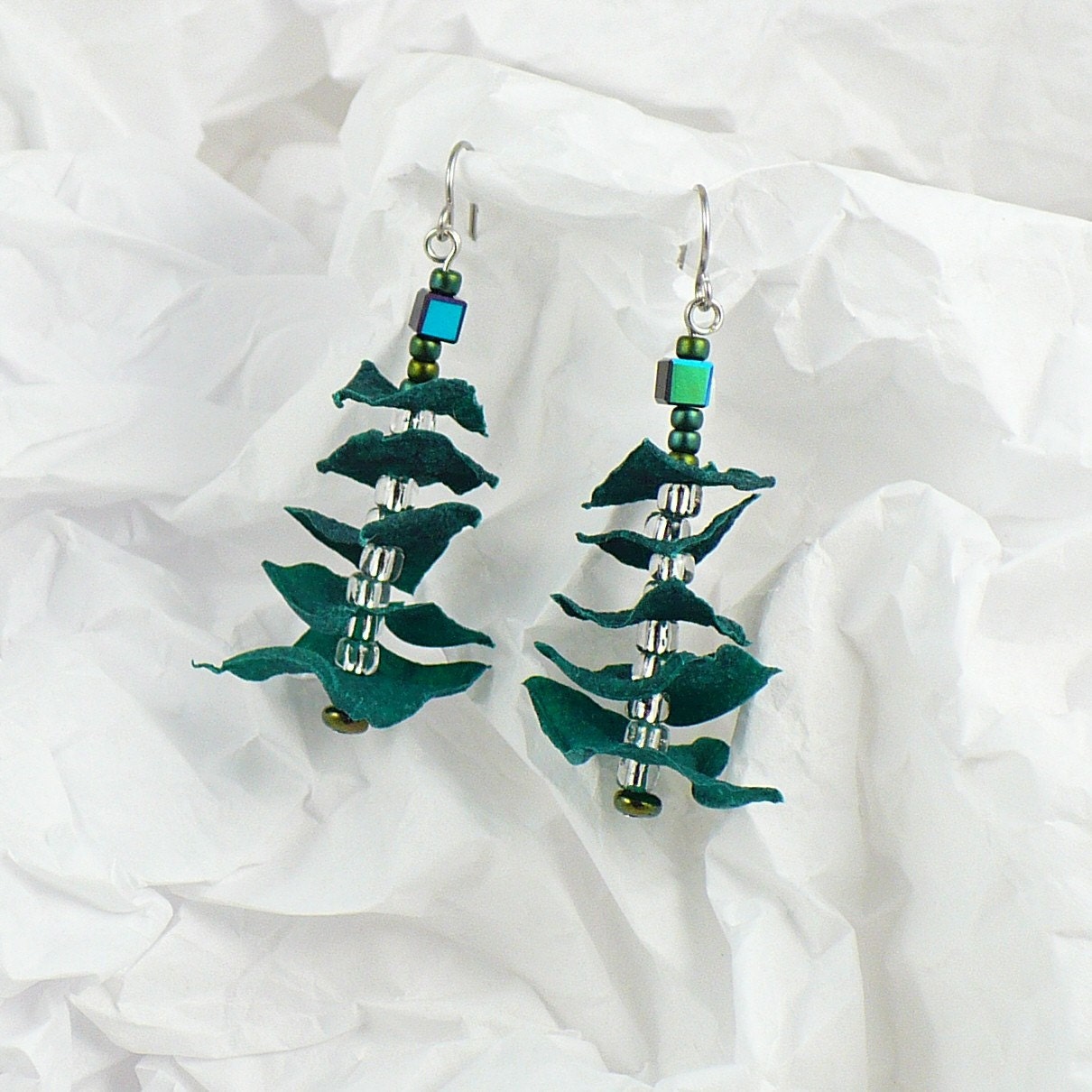 Emerald Paper Stacked Beaded Earrings