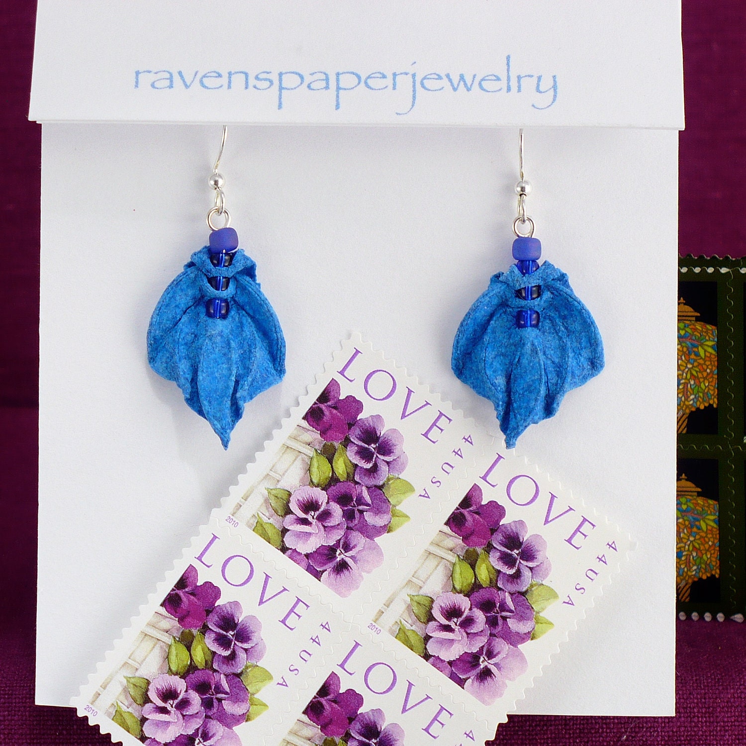 Sapphire Blue Ribbed Drop Earring of Abaca Fiber
