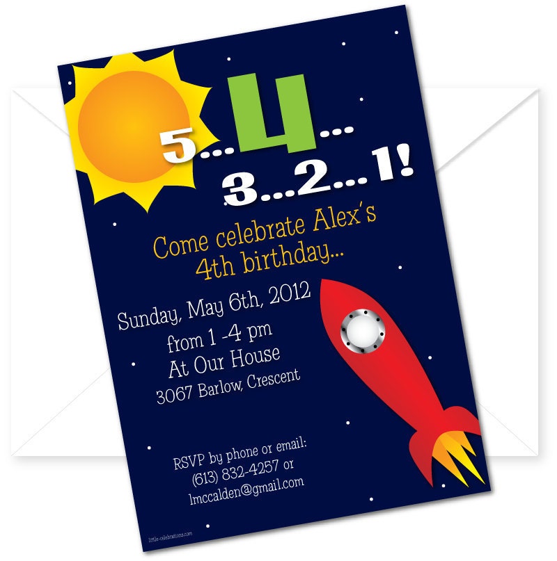 Customized and Printable Rocket Ship / Space Birthday Party  Invitation