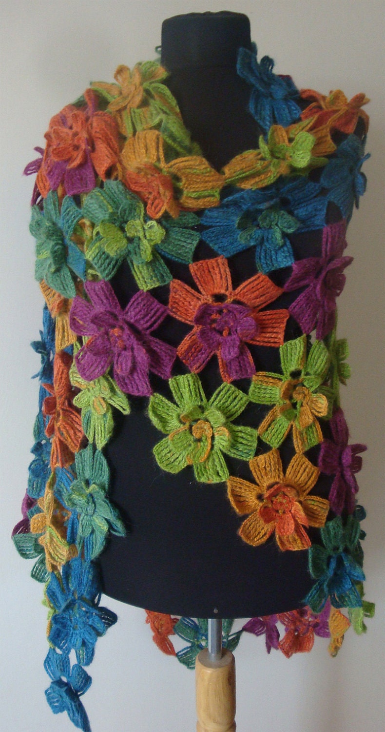 Multi colored long shawl/capelet/warmer/stole/scarf. Perfect for christmas gift