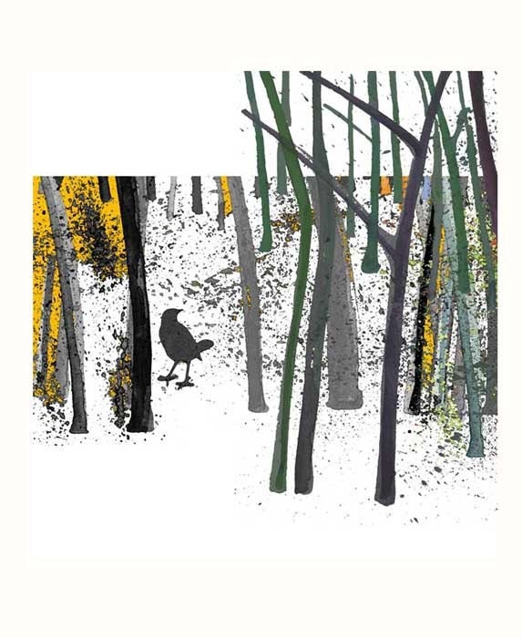 Nature trees Art Bird in the woods Limited edition giclee Rustic outdoors woodland forest blackbirds orange brown summer autumn fall Harvest