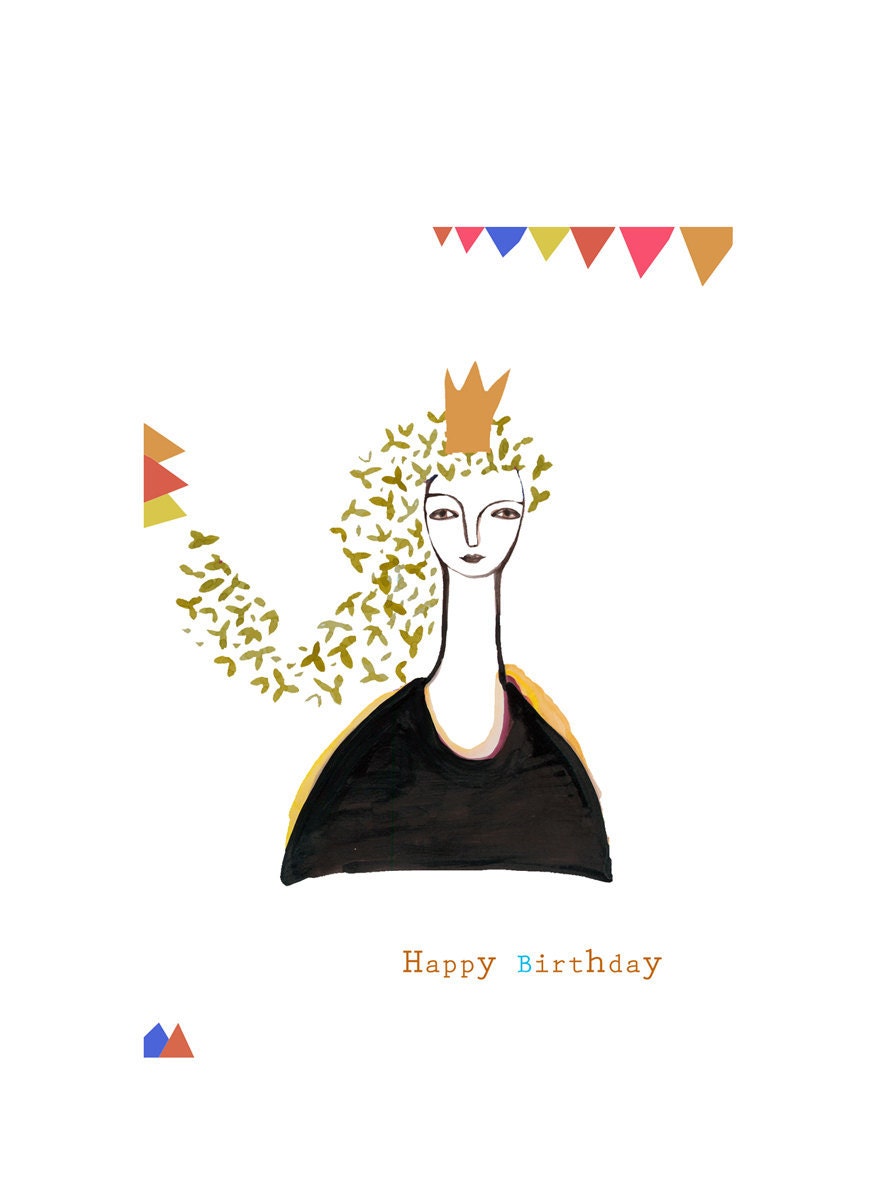 Happy Birthday Blank Notecard princess - celebration - copper gold orange card girl