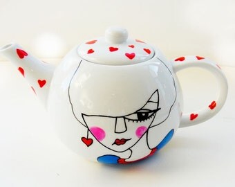 TEA AND ORANGES- handpainted and illustrated teapot