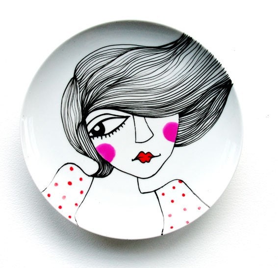 SWEET CHEEKS- handpainted original porcelain side plate