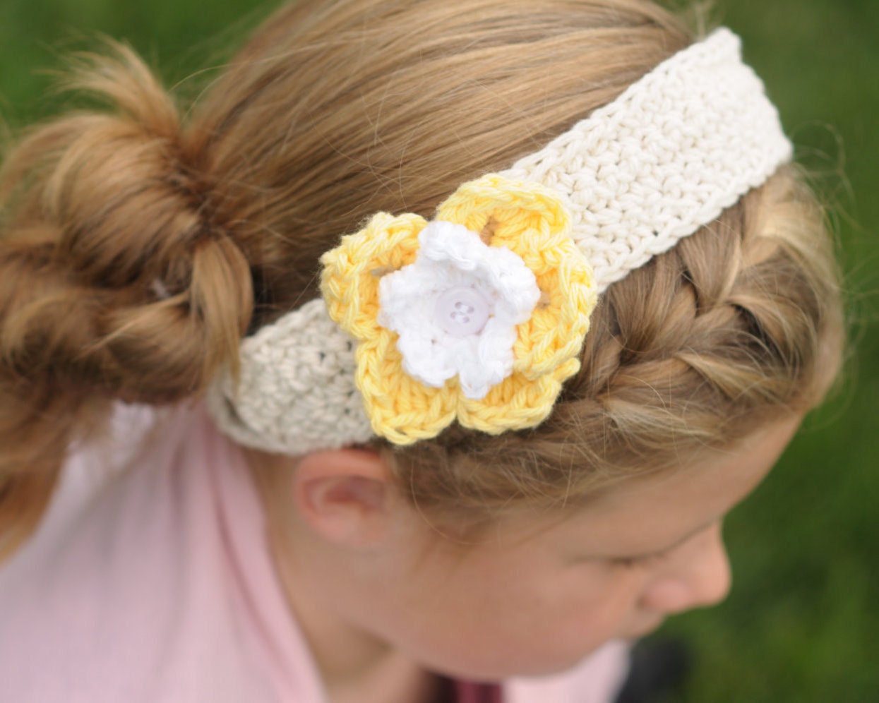 Crochet Flowered Headband/Fascinator, sized for children/youth