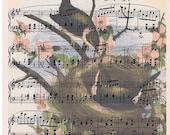 Original French Sheet Music with Nest and Birds Printed on it