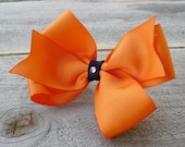 Large Orange and Navy Ponytail Bow