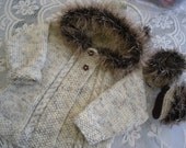 Baby handknit hooded coat pattern,  sweater,  plain or cable front, baby  trimmed baby hoodie, cable sweater, 0-2 yrs.