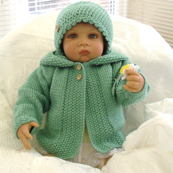 Baby handknit hooded coat. hooded sweater. Matching hat.  Baby gift BOY / GIRL .All colors sizes 0-12mths. CUSTOM