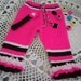 Childs handknit longies, ruffle trim colorful pants, leggings.bright pink, 12/18 mths Original design