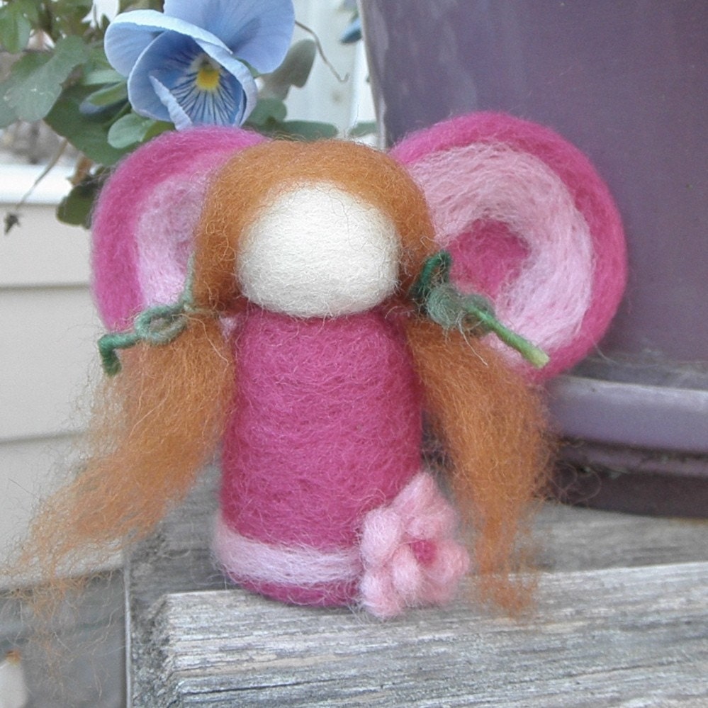 Felted Rose Wood Fairy