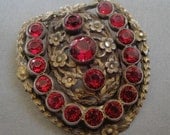 Art Deco Dress Clip in Red Rhinestones in an openback setting has marcasite and amazing colored stones with tones of sparkle Russian Gold