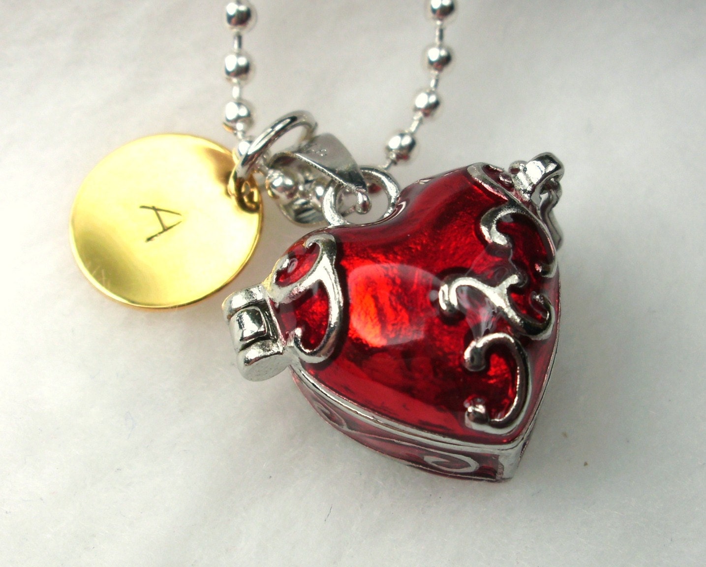 Personalized Red Heart Pendant Locket Charm Necklace, Initial Necklace, Mother's Day Necklace, Mothers Day Jewelry, Hand Stamped