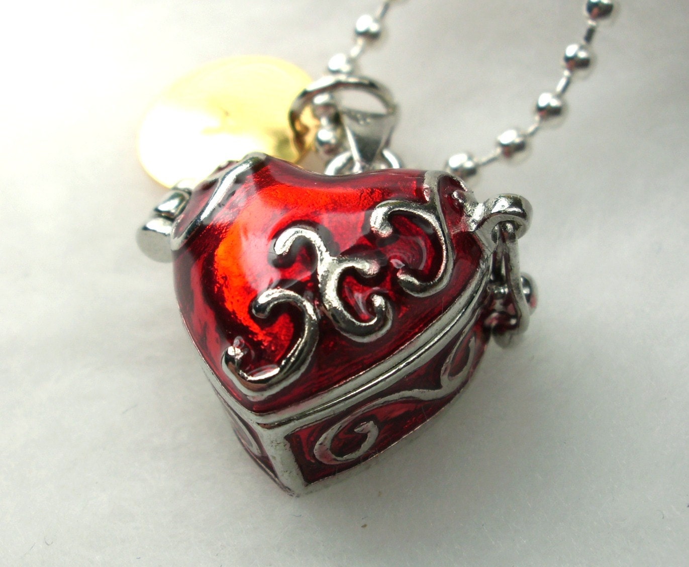 Personalized Red Heart Pendant Locket Charm Necklace, Initial Necklace, Mother's Day Necklace, Mothers Day Jewelry, Hand Stamped