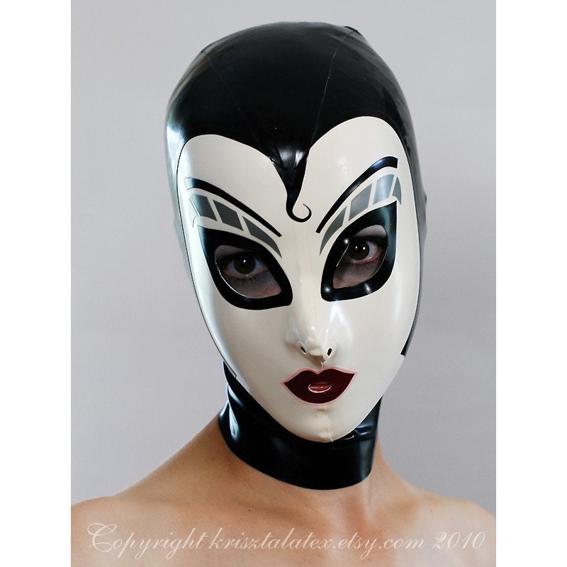 Latex Hood w Silver Make Up in Black and White - completely custom, made-to-measure