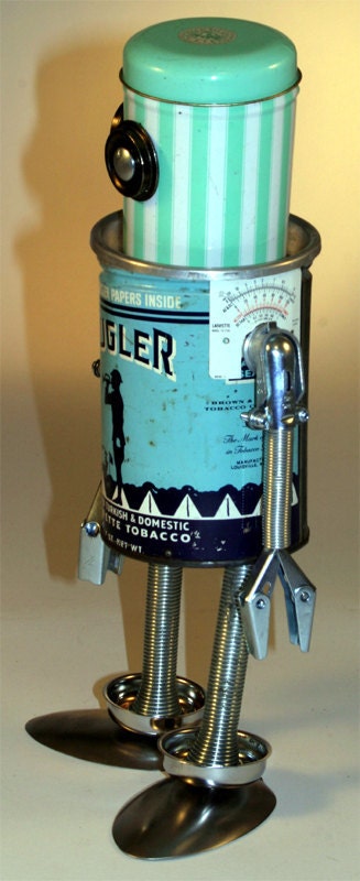 Lowell the Lonely Bugler Bot Assemblage Steampunk Robot Sculpture