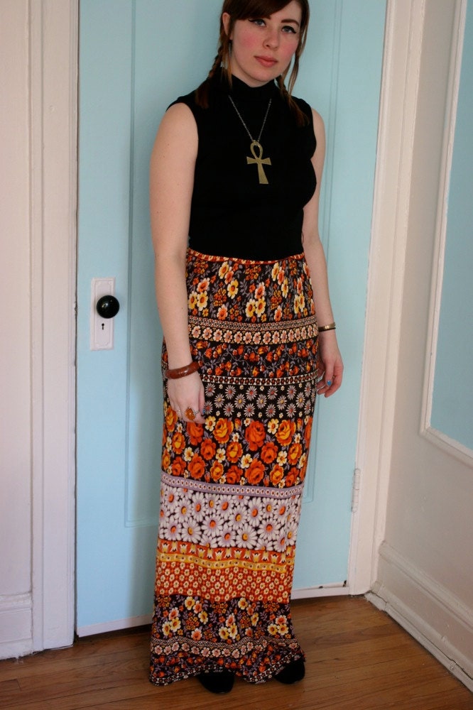 FLORAL RUST 70's maxi dress S