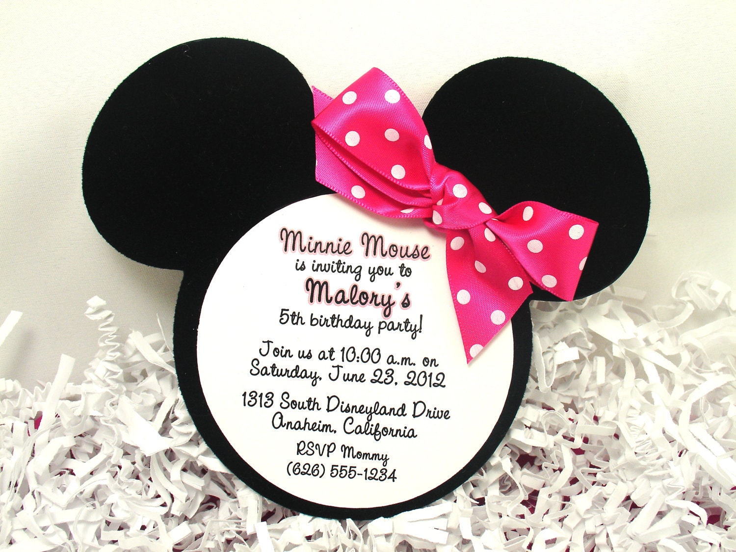 Minnie Mouse Invitations Hot Pink - Handmade Velvet Die Cut - 10