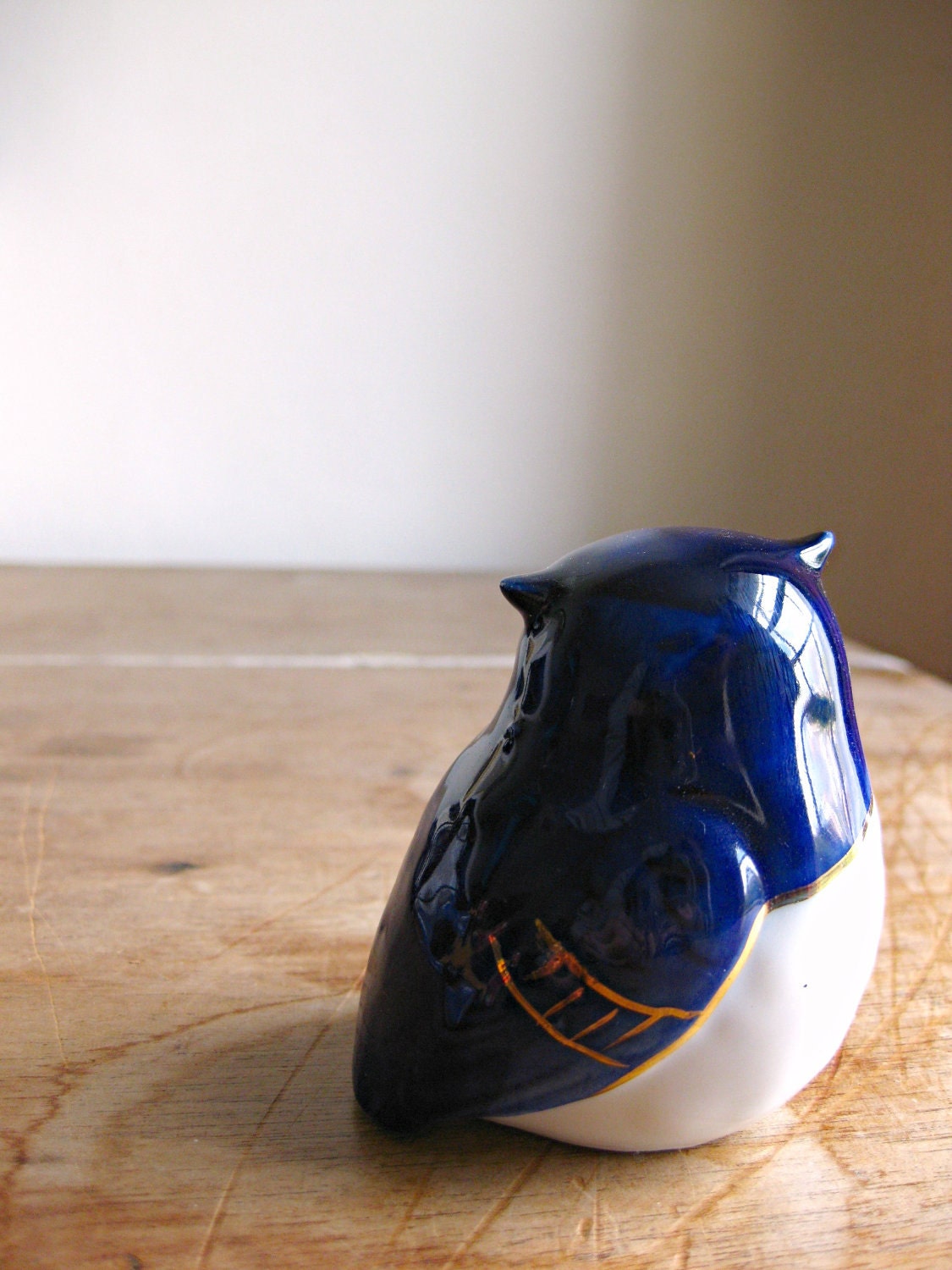Blue and White Porcelain Owl Figure
