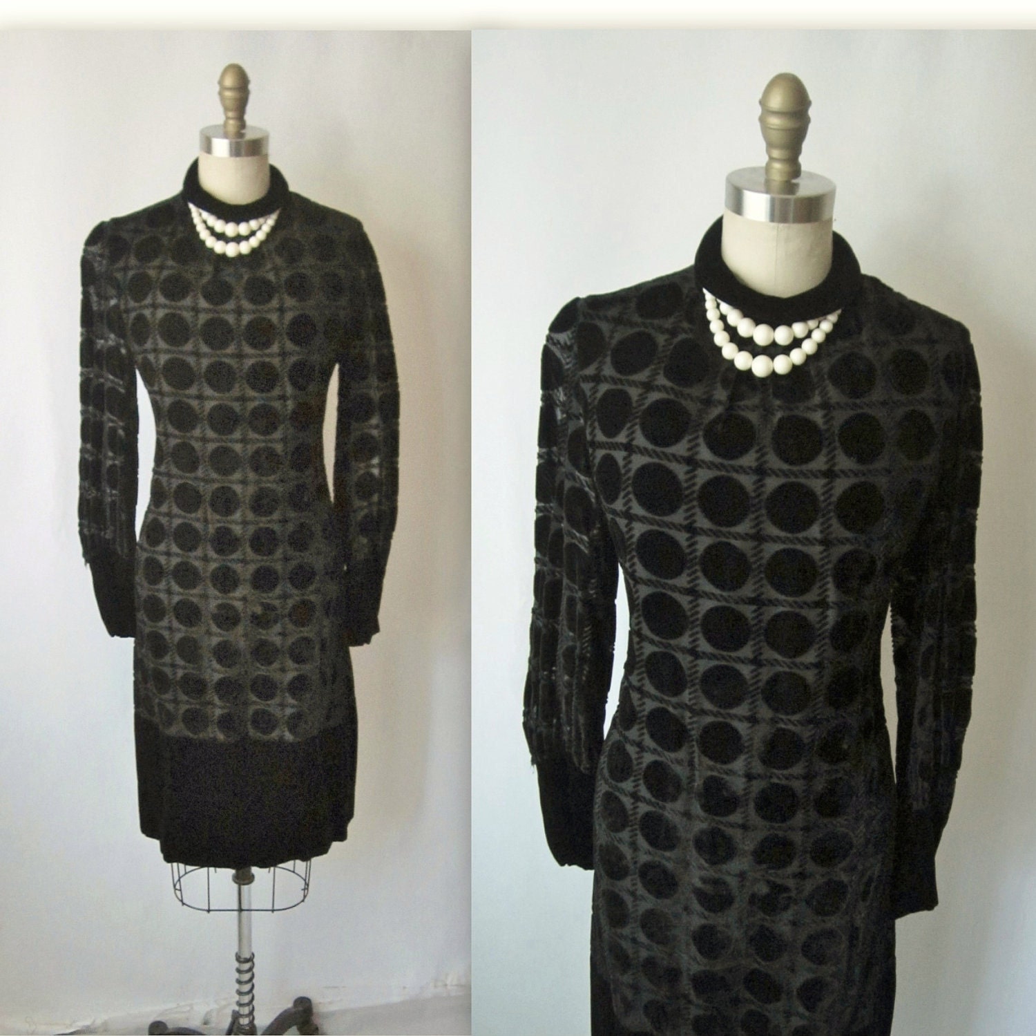 60's Cocktail Dress // Vintage 1960's Burnout Velvet Black Shift Cocktail Party Dress M