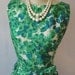 Vintage 1950's Dress Green Silk Floral Print Cocktail Party Mad Men Wiggle Dress