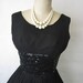 50's Chiffon Dress // Vintage 1950's Black Chiffon Sequin Cocktail Party Full Mad Men Dress XS