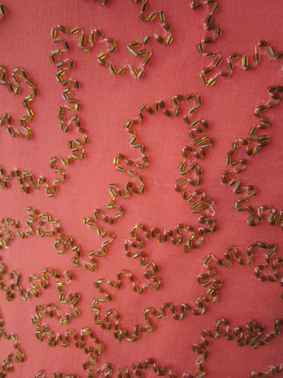 50's Beaded Chiffon Dress // Vintage 1950's Couture Beaded Salmon Chiffon Full Cocktail Party Dress S M