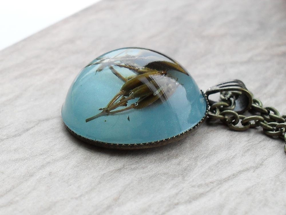 Dried plants resin brass necklace