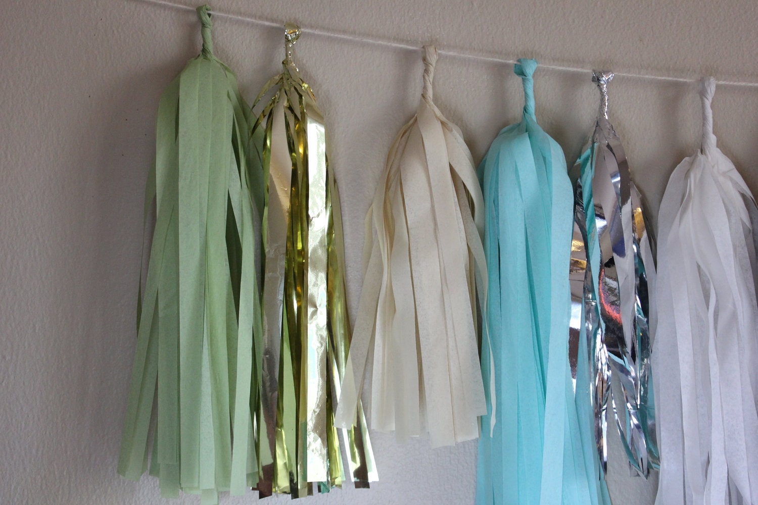 Tissue Tassel Garland-18 tassels- Sea Glass