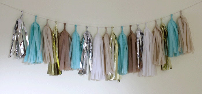 Tissue Tassel Garland-18 tassels- Seaside