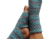Toeless Yoga Socks Hand Knit in Blue Stripes Pedicure Pilates Dance