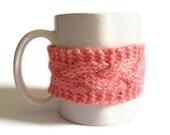 Mug Cozy Coffee Cozy Coffee Sleeve Cup Cozy Cable Knit in Strawberry Pink