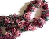 Ruffle Scarf in Pink and Gray Sparkly Fashion Airy Delicate Hand Knit