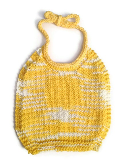 Cotton Baby Bib Handknit in Yellow and White
