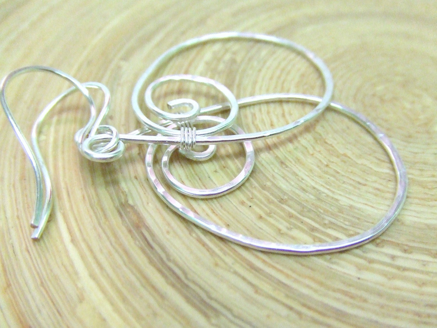 Silver Hoop Earrings Wire Wrap Earrings Spiral Earrings Hammered Earrings Wire Wrapped Jewelry Holiday Accessories Jewelry Gifts Under 20