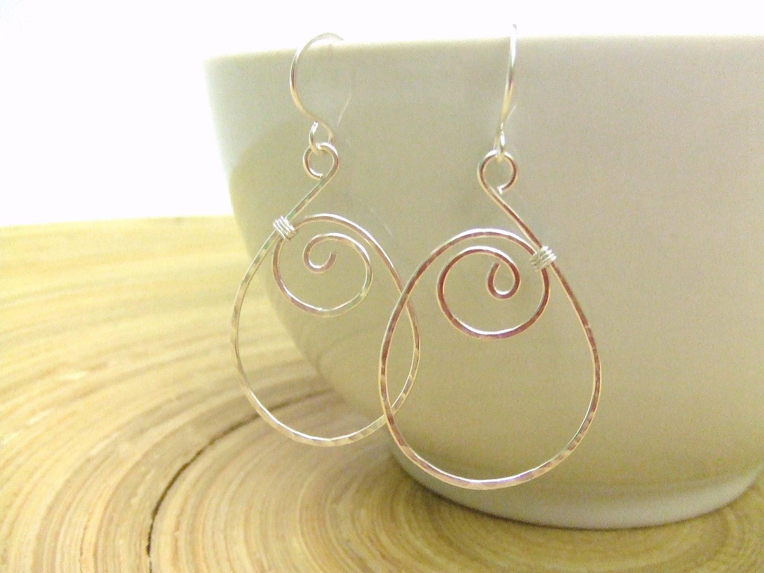 Silver Hoop Earrings Wire Wrap Earrings Spiral Earrings Hammered Earrings Wire Wrapped Jewelry Holiday Accessories Jewelry Gifts Under 20