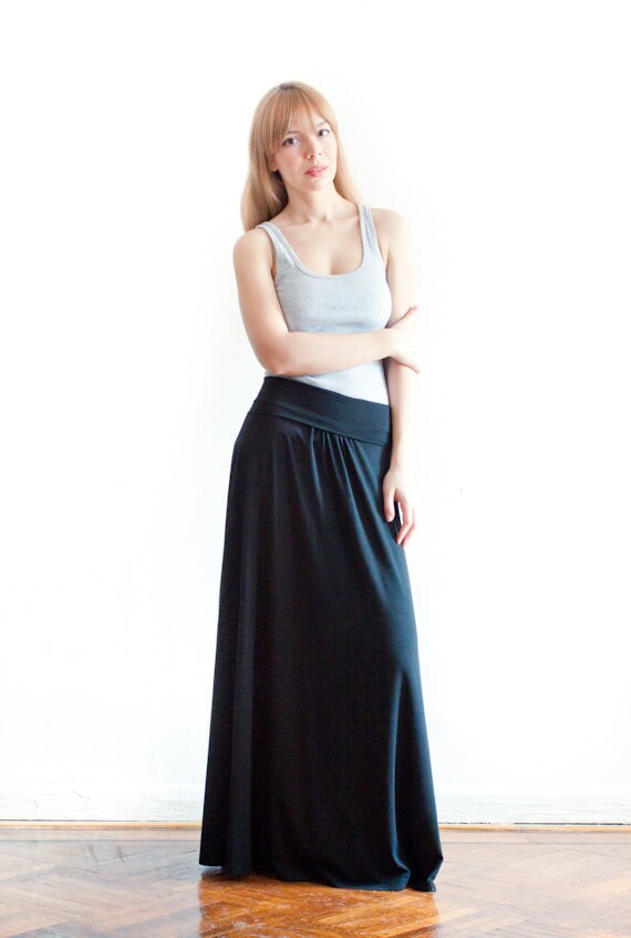 Black Cotton Jersey Long Skirt - A Must Have This Season - Made-To-Measure