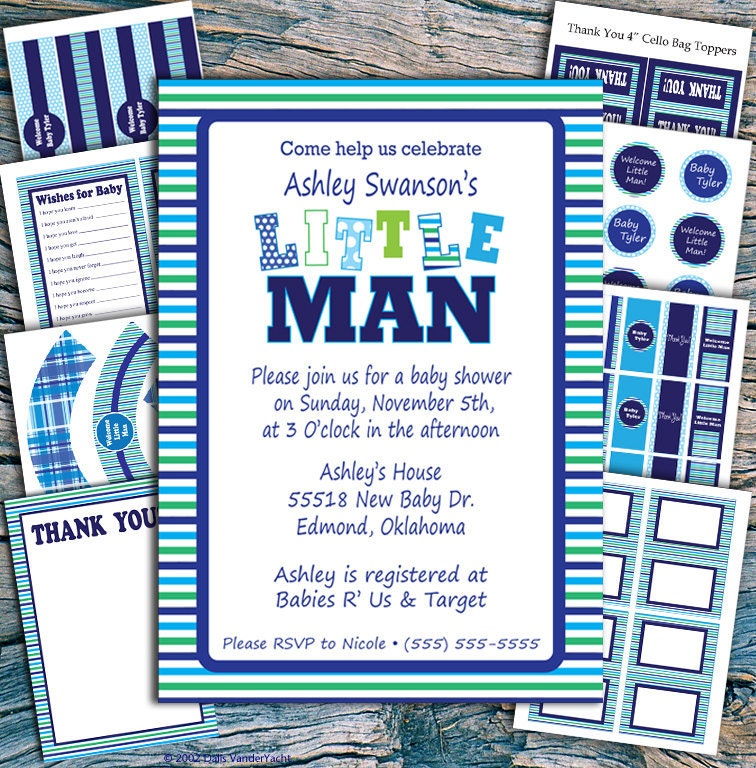 Little Man Baby Shower Invitation and Party Set - Printable Party Set