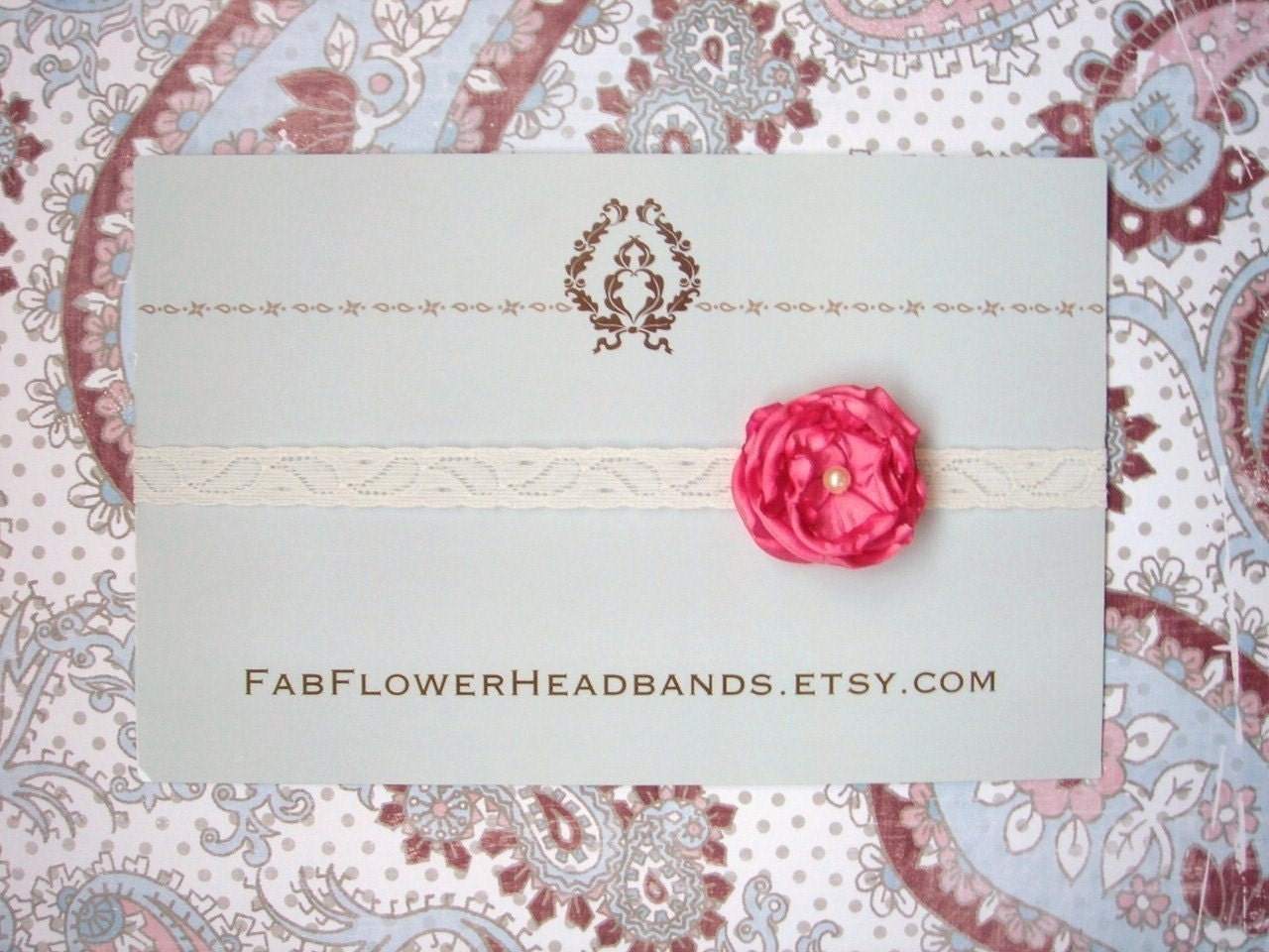 Small Coral Pink Flower on Lace Headband - All Sizes - Baby Headband - Newborn Headband