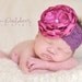 Fuchsia Fabric Flower on Plum Purple Wide Lace Headband - Newborn Headband - Baby Headband - Adult Headband