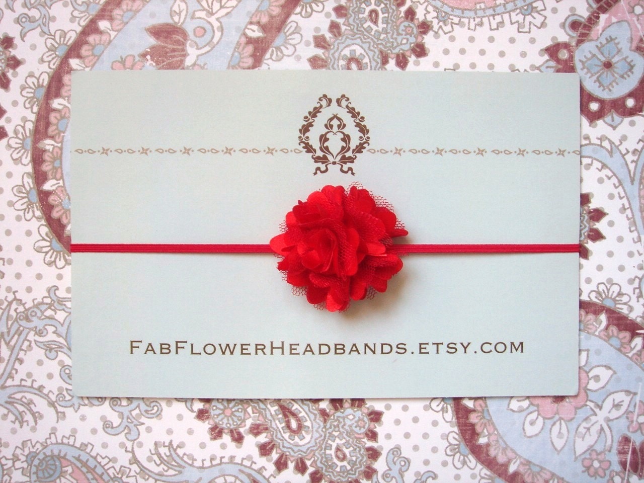 Small Red Flower Headband - Newborn Headband - Baby Headband