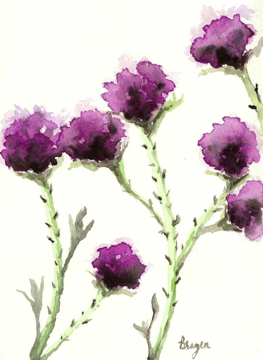 Watercolor Painting - Milk Thistle Art Floral Sumi-e
