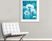 Jellyfish Art - Watercolor Painting - Teal Blue Contemporary Sea Creature Art Print