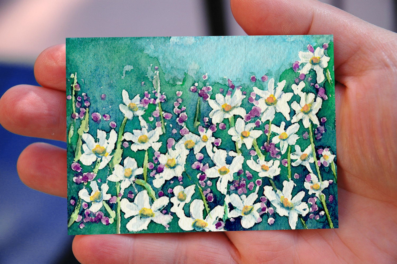 Dancing Daisies - Floral Wildflowers Painting - ACEO Art Print