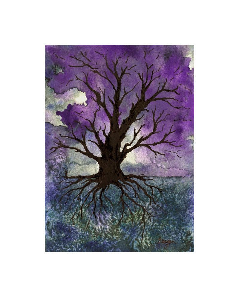 Watercolor Painting - Gothic Tree of Life Landscape Art Print