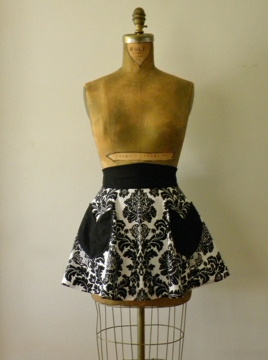 Womens Dora Half Apron 50s Circle Skirt Damask Print