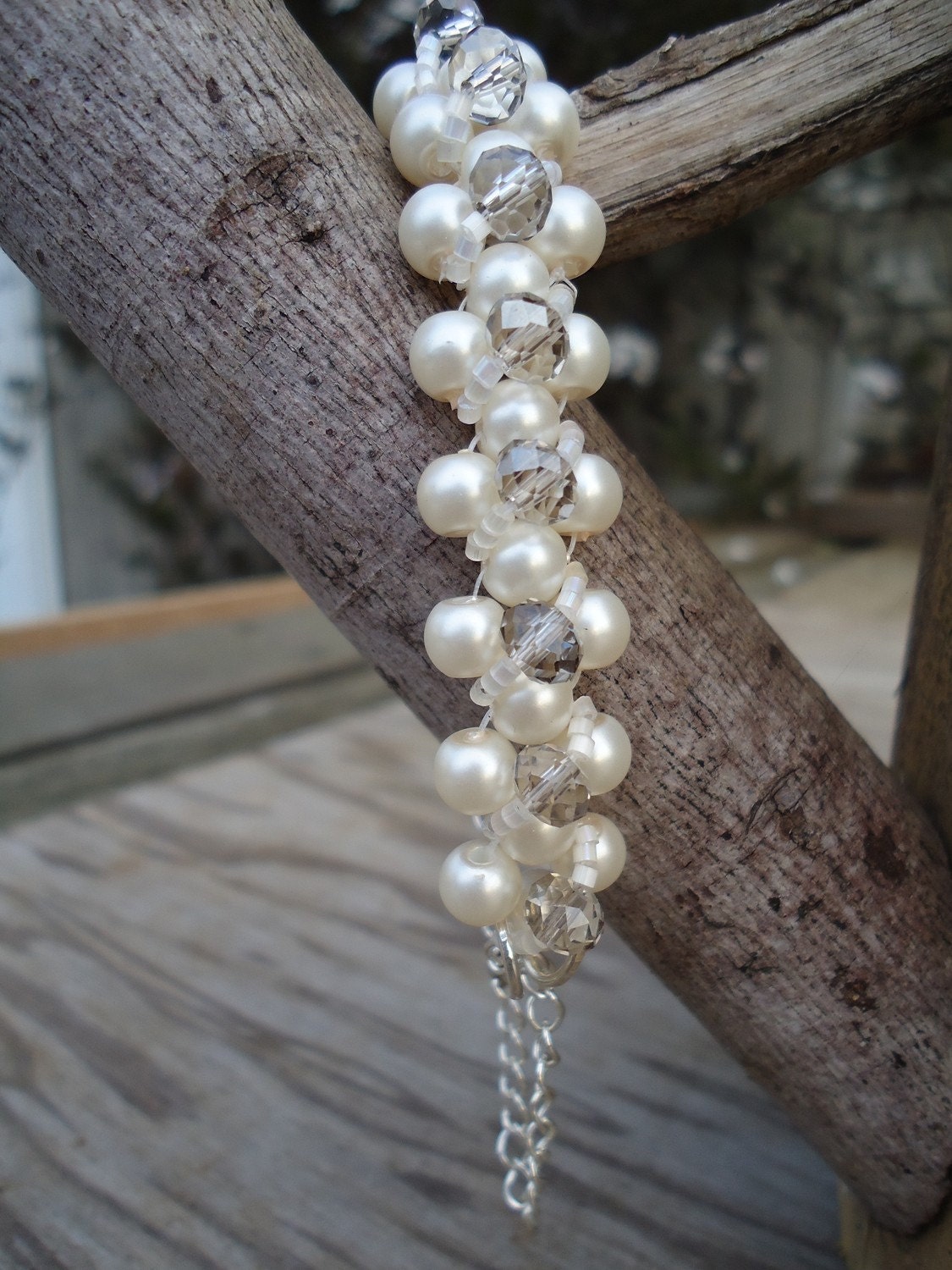 Pearl Bracelet, Beaded with Cubic Zerconia