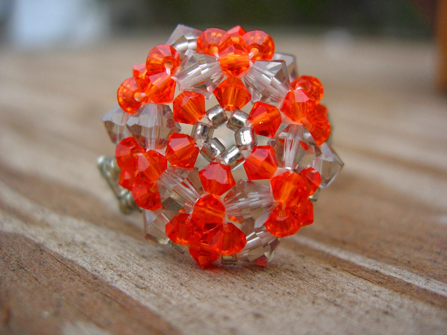 Orange Beaded Ring - Size 8