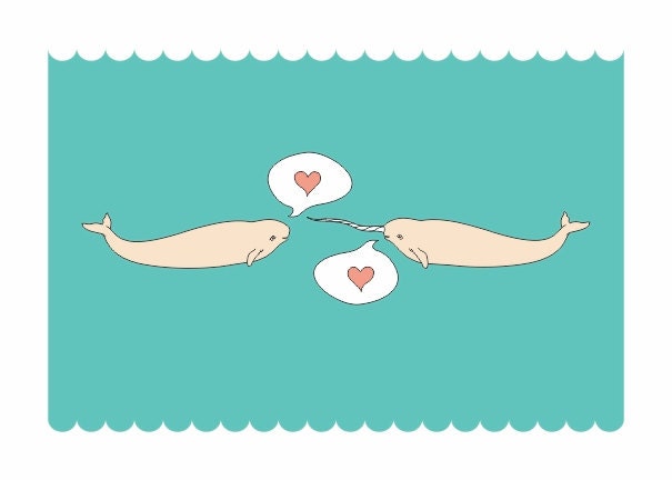 Narwhal Love Story - a charming sea creature print 5x7