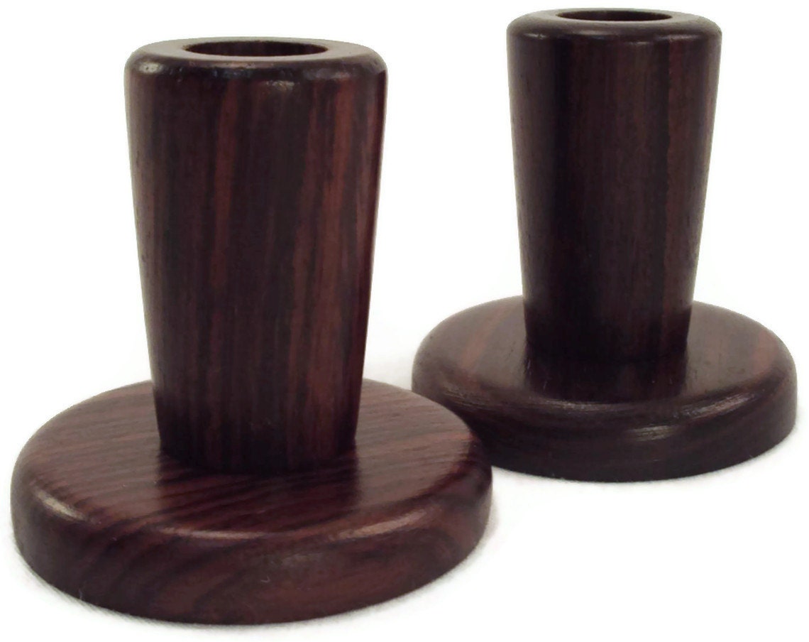 SALE 20% OFF Vintage Danish Modern Low Profile Turned Wood Candle Holders